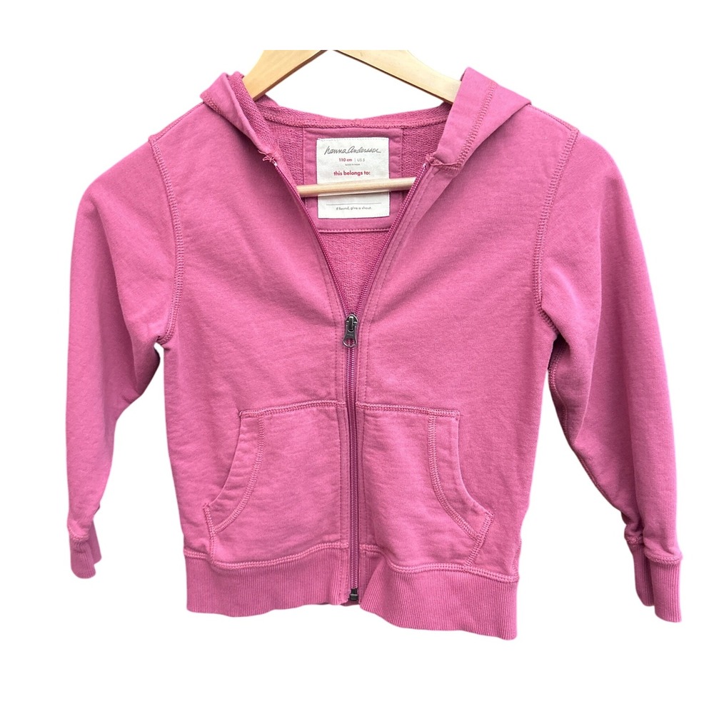 Hanna Andersson Kids Full Zip Hoodie Sweatshirt Pink Cotton Blend EUC